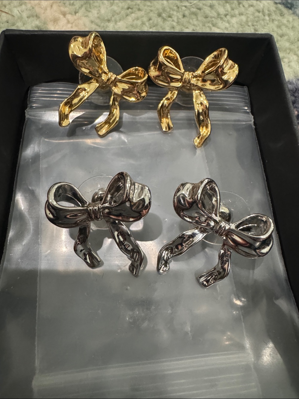 Gold and Silver Bow Stud Earrings - Women Jewelry
